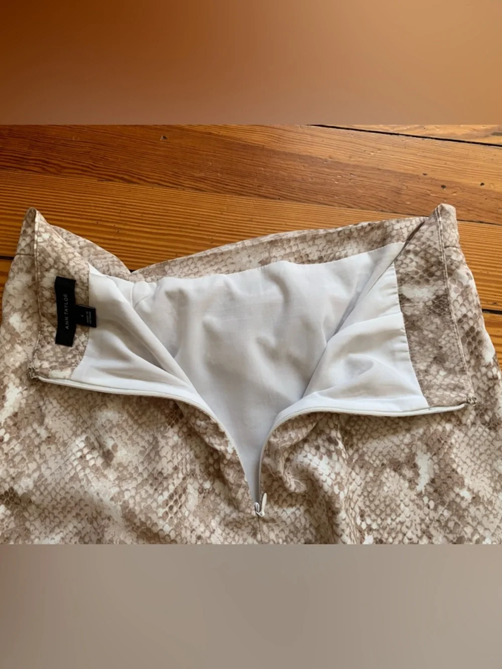 Ann Taylor Beige Snake-Print Pencil Skirt with Front Knot